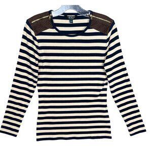 Lauren Ralph Lauren Womens Long Sleeve Blue Tan Striped Top Large Old Money Prep